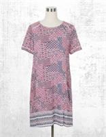 Womens Fat Face Jersey Dress Short Sleeve Simone Geo Patchwork Pink - 14 Regular