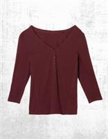 Womens Fat Face Henley Top Burgundy 3/4 Sleeve Cotton V-Neck (A Bit Defect) - 8 Regular