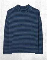 Womens Fat Face Stripe Jersey Top High Neck Cotton Navy Long Sleeve Size 24 - 24 Regular