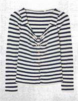 Womens Fat Face Long Sleeve Stripe Button Up Jersey Top Cotton Ivory Blue - 12 Regular