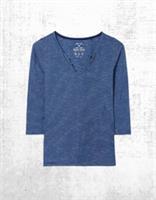 Womens Fat Face T-Shirt 3/4 Sleeve Cotton Porter V Neck Soft Jersey Blue Stripe - 6 Regular