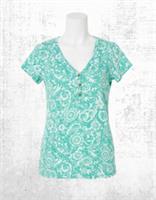 Womens Fat Face Short Sleeve Henley Frill Patch Paisley Top Button Up Blue - 12 Regular