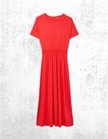 Womens Fat Face Jersey Dress Navi Short Sleeve Midi Bright Red Soft Cotton - 12 Regular