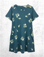 Womens Fat Face Short Sleeve Simone Figs Multi Jersey Dress in Teal Blue