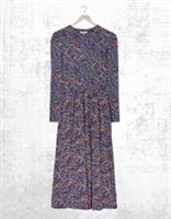 Womens Fat Face Long Sleeve Fia Batik Jersey Dress Crew Neck Dark Navy - 10 Regular