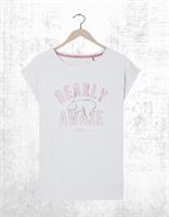 Womens Fat Face Pyjama Top Short Sleeve Bearly Awake 100% Cotton Grey (Defect) - 12 Regular