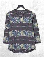 Womens Fat Face Cotton Sleeve Stripe Floral Top Natalie Floral Black - 14 Regular