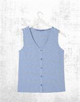 Womens Fat Face Cotton Button Up Jersey Stripe Button Tank Vest Blue White Strip - 14 Regular