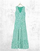 Womens Fat Face Sleeveless Mid Sleeveless Fril Green Paisley Jersey Maxi Dress - 12 Regular