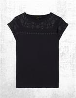 Womens Fat Face Short Sleeve Ivy Embroidered Cotton T-Shirt Black - 14 Regular