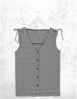 Womens Fat Face Cotton Button Up Jersey Stripe Tank Vest Navy (A Bit Defect) - 8 Regular