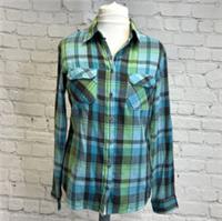 Fatface Womens Shirt Check Green Blue Javen New UK 14 Casual Cotton RRP &pound;35 - 14 Regular
