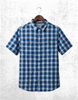 Mens Fat Face Short Sleeve Check Pockets Print Shirt Blue - S Regular
