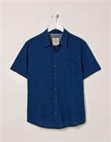 New Mens Fat Face Shirt Bugle Micro Check Large French Blue Cotton Linen Blend - L Regular