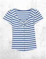 Womens Fat Face Ribbed Short Sleeve Carly Jersey Top Blue (A Bit Defect) - 10 Regular