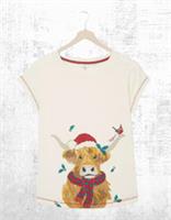 Womens Fat Face Shelter Highland Cow Graphic T-Shirt Ivory (A Bit Defect) - 14 Regular