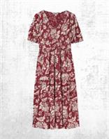 Womens Fat Face Midi Dress Short Sleeve Danielle Brush Floral Burgundy Red - 8 Regular