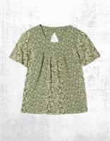 Womens Fat Face Short Sleeve Damask Floral Key Hole Jersey Top Green (Defect) - 14 Regular