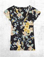 Womens Fat Face Short Sleeve Henley Citrus Floral Top Black (A Bit Defect) - 16 Regular