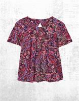 Womens Fat Face Short Sleeve Paisley Floral Key Hole Jersey Top Purple (Defect) - 14 Regular