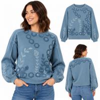 Womens Fat Face Embroidered Balloon sleeve Cotton Sweatshirt Blue (Defect) - 8 Regular