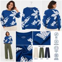 Womens Fat Face Long Sleeve Textured Leaves Crew Sweatshirt Blue (A Bit Defect) - 12 Regular