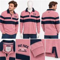 Mens Fat Face Long Sleeve Block Stripe Rugby Shirt Pink Navy (A Bit Defect) - M Regular