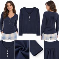 Womens Fat Face Jersey Long Sleeve Livvy Henley Pyjama Top Navy (A Bit Defect) - 12 Regular