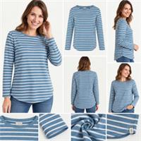 Womens Fat Face Long Sleeve Cotton Breton T-Shirt Blue (A Bit Defect) - 6 Regular