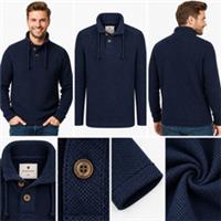 Mens Fat Face Long Sleeve Button Half Neck Textured Sweatshirt Navy (Defect) - M Regular