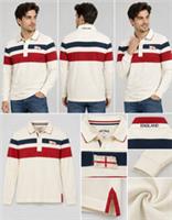Mens Fat Face Long Sleeve Block Stripe Rugby Shirt White England (A Bit Defect) - L Regular