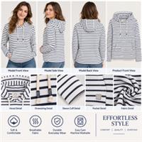 Womens Fat Face Long Sleeve Stripe Pullover Jersey Hoodie Navy (A Bit Defect) - 18 Regular