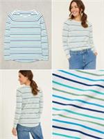 Womens Fat Face Cotton Long Sleeve Breton Top Blue Multi White (A Bit Defect) - 14 Regular