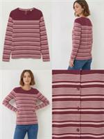 Womens Fat Face Long Sleeve Bex Stripe Button Back Cotton Top Red (A Bit Defect) - 12 Regular
