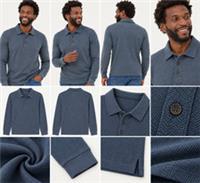 Mens Fat Face Long Sleeve Herringbone Long Sleeve Polo Shirt Navy (A Bit Defect) - XL Regular