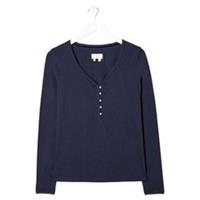 FatFace Womens Lily Lace Henley Top (Navy) (UK Size 8)