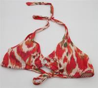 Fat Face Nori Paradise Ikat Bikini Top Red Mix Printed Tie Neck Size 16 NEW F2 - 34FF Regular