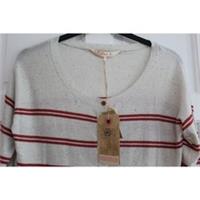 Fat face womens cardigan size 8 chest 36in cream knit brown stripes long sleeves - 8 Regular