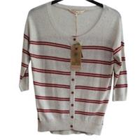 Fat face womens cardigan size 8 chest 36in cream knit brown stripes long sleeves - 8 Regular