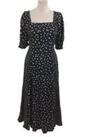 Fat Face Women's Dress Size 10 Small Black White Polka Dot Shirred Slit New F1 - 10 Small Petites