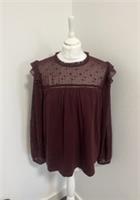 Fat Face Top Womens Size UK 14 Burgundy Star Long Sleeve Jersey New With Tags - 14 Regular