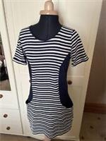 FAT FACE Ladies Jacquard Tunic Top UK Size 8 Navy Stripe Cotton Short Sleeve NEW - 8 Regular