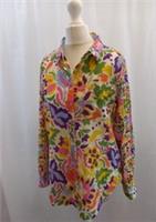 Fatface shirt olivia floral top 10 white pink green cotton long sleeve BNWT - 10 Regular