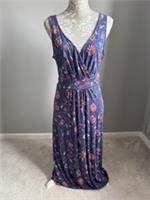 FAT FACE BLUE FLORAL JERSEY FAUX WRAP TOP, SLEEVELESS MAXI DRESS SIZE 14 TALL - 14 Tall