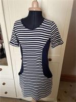 FAT FACE Ladies Jacquard Tunic Top UK Size 8 Navy Stripe Cotton Short Sleeve NEW - 8 Regular