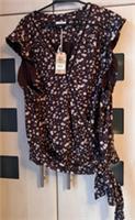 FAT FACE BILLIE FLOATING DAISY BROWN FLORAL BLOUSE WRAP TOP SIZE 24. NWT - 24 Regular