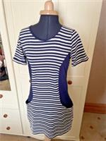FAT FACE Ladies Jacquard Tunic Top UK Size 8 Navy Stripe Cotton Short Sleeve NEW - 8 Regular