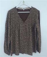 FatFace Women's Nessie Ditsy Blouse Size 20R Brown Floral Pleat Cotton Linen NEW - 20 Regular