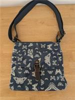 FAT FACE Navy Blue White Butterfly Print Oil Cloth Messenger Shoulder Bag