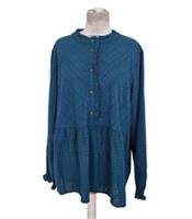 FatFace Women's Blouse Size 18 Dark Teal Broderie Long Sleeve Ruffle Detail New - 18 Regular